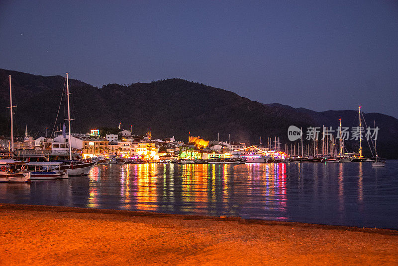 Marmaris Marina Harbor at Night。